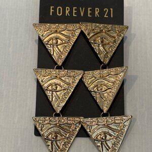 Forever 21 gold tone triangle shaped dangle earrings-Eye of Providence design